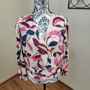 Lane Bryant Long Balloon Sleeve Surplice Neck Shirred Waist Crop Blouse SZ 14